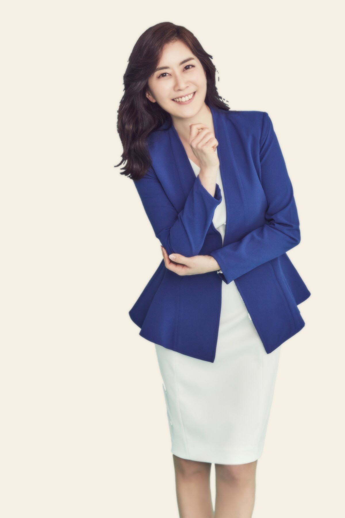 Jamie (Hee Jung) Lee, professional portrait, wearing a navy blazer